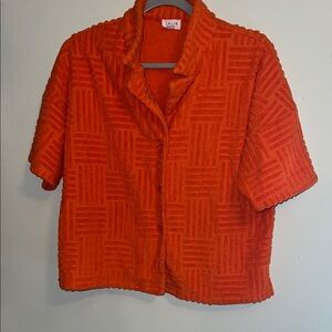 Le Lis Bright Orange Terry Cloth Knit Button-Front Top